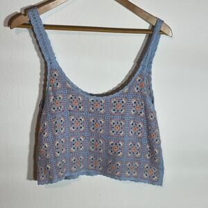 New In Size S/M Crochet Tank Sweater Pastel Pink Blue Cropped